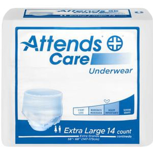 AttendsIncontinence Underwear, Moderate-Heavy Absorbency, Adult, Unisex, XL, 58" to 68" Circumference, White