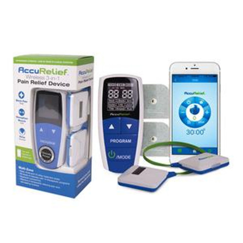 Carex AccuRelief Wireless 3-in-1 Pain Relief TENS Device, Used with Remote and Mobile App, 2.09" x 4.53" Depth 0.96" 0.22 lb