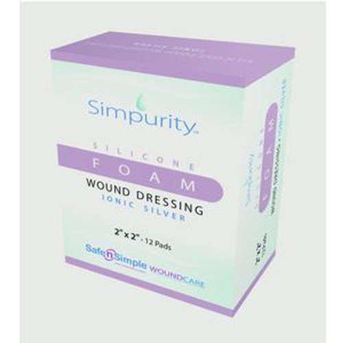 Simpurity Foam Wound Dressing Silver Silicone, 2" X 2"