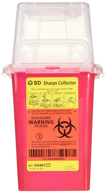 1.5 Qt Nestable Sharps Container, 9" X 4.5" X 4"