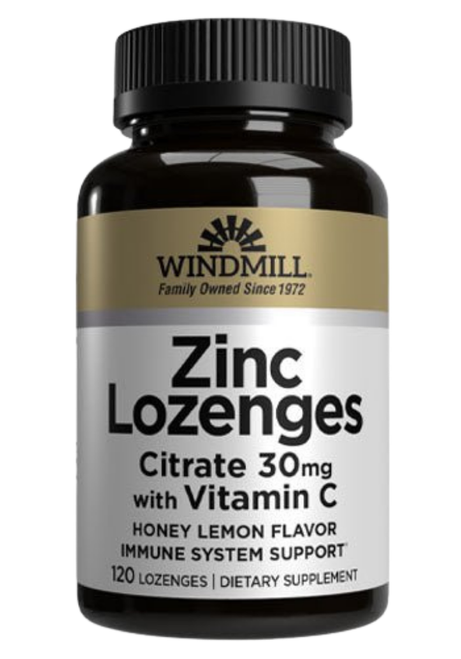 Windmill Zinc Lozenges Citrate 30 mg. with Vitamin C - Honey Lemon