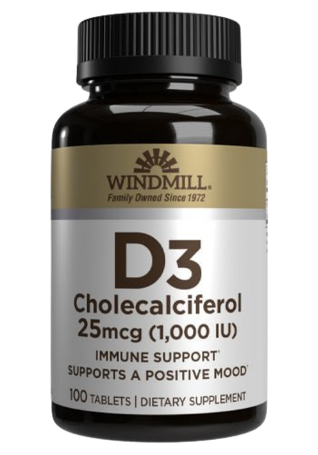 Windmill D3 25 mcg (1000 IU)Tablets 100ct