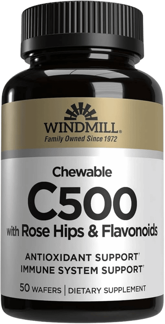 Windmill Chewable C 500 mg with Rose Hips & Flavonoids Wafers 50ct 