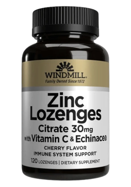 Windmill Zinc Lozenges Citrate 30 mg. with Vit C & Echinacea - Cherry 120ct