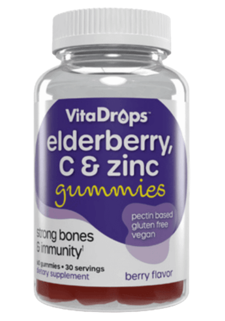 VitaDrops Elderberry, C & Zinc Gummies - Berry Flavor 60ct
