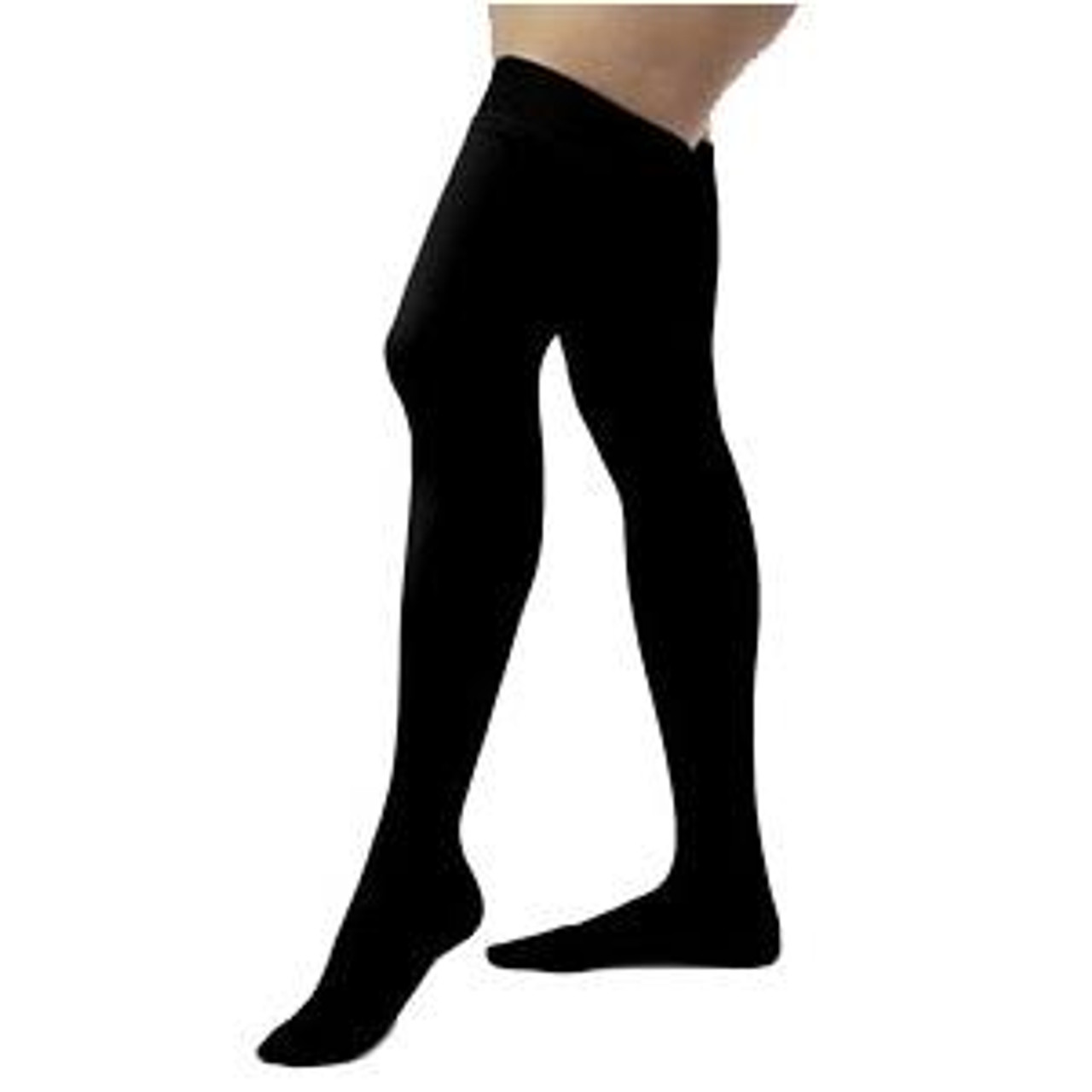 BSN JobstWomen's Opaque Thigh-High Extra Firm Compression Stockings with Silicone Dot Band, Open Toe, Medium, Classic Black