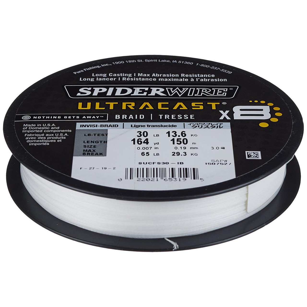 Spiderwire Ultracast Invisibraid Fishing Line 30 lb. Translucent - 300 Yds  - Precision Fishing