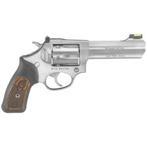 Ruger 5773 SP101 Small Frame 327 Federal Mag 6rd, 4.20" Satin Stainless Steel Barrel, Cylinder & Frame, Black Rubber w/Wood Insert Grip, Exposed Hammer, Transfer Bar Safety