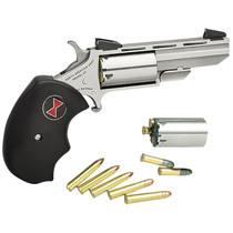 North American Arms BWC Black Widow 22 LR/22 WMR 5 Shot 2" Stainless Steel Vent Rib Barrel, Stainless Steel Frame, Stainless Cylinder, Black Finger Grooved Rubber Grip, Exposed Hammer