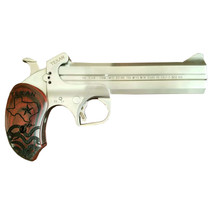 Bond Arms BATX Texan Derringer Single 45 Colt (LC)/410 Gauge 2rd, 6" Stainless Steel Double Barrel & Frame, Blade Front/Fixed Rear Sights, Custom Engraved Rosewood Grip, Manual Safety