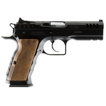 Tanfoglio IFG TFSTOCKI40SF Defiant Stock I 40 S&W Caliber with 4.50" Barrel, 12+1 Capacity, Overall Black Finish Steel, Picatinny Rail/Beavertail Short Frame, Serrated Slide & Wood Grip