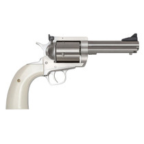 Magnum Research BFR44MAG5B6 BFR Short Cylinder 44 Rem Mag 6 Shot, 5" Brushed Stainless Steel Barrel, Cylinder & Frame, White Polymer Grip, Hammer Safety, Exposed Hammer