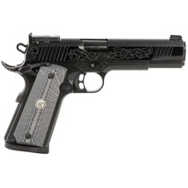 EAA GIRSAN 390098 MC1911 S Lux Full Size 45 ACP 8+,1 5" Black Steel Barrel, Black Chrome w/Engraving Serrated Slide, Black Chrome Engraved Steel Frame w/Beavertail, G10 Grips Ambidextrous