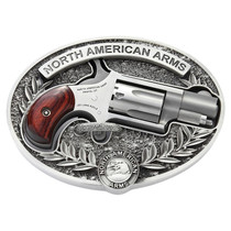 North American Arms 22LR-BBO Mini-Revolver w/Belt Buckle 22 LR 5 Shot 1.13" Stainless Steel Barrel, Frame & Cylinder, Rosewood Birdshead Grip, Exposed Hammer, Includes Custom Carry Belt Buckle
