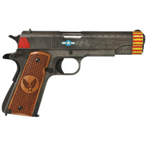 Auto-Ordnance 1911BKOC18 1911 Red Tails Full Size Frame 45 ACP 7+1 5" Stainless Steel Barrel, Savage Cerakote Serrated Slide, Savage Cerakote Steel Frame w/Beavertail, Custom Engraved Wood Grip
