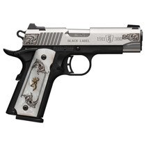 Browning 051967492 1911 Black Label Medallion Compact 380 ACP 8+1 3.63" Matte Stainless Stainless Steel Barrel & Serrated Slide, Matte Black Polymer Frame w/Beavertail, White Imitation Pearl Grip