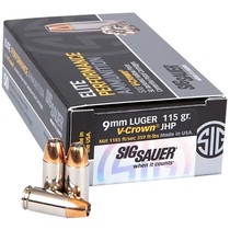 Sig Sauer E9MMA1COMP50 Match Elite Competition 9mmLuger 115gr V-Crown Jacketed Hollow Point 50 Per Box/20 Case