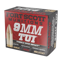 Fort Scott Munitions 9MM115SCV Tumble Upon Impact (TUI) 9mmLuger 115gr Solid Copper Spun 20 Per Box/25 Case