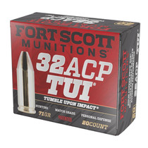 Fort Scott Munitions 32ACP71SCV Tumble Upon Impact (TUI) 32ACP 71gr Solid Copper Spun 20 Per Box/25 Case