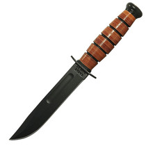 Ka-Bar 1251 Short Handle Fine Edge 5.25" Fixed Blade W/Leather Sheath Knife