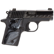 Sig P238 380 ACP 2.7In Black Pearl Nitron Engraved Slide SAO Siglite Black Pearl Grip (1) 6RD Steel MAG