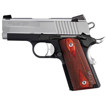 Sig 1911 9MM 3.3In Ultra Compact Black & Stainless Finish SAO Siglite Rosewood Grip (2) 8RD Steel MAG