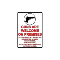 River's Edge 12in.x17in. Weatherpoof Rolled Edge Tin Sign, Guns Are Welcome
