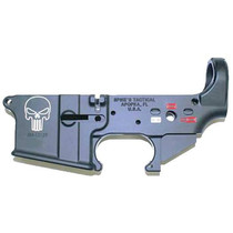 Spikes Tactical AR-15 Forged Stripped Lower Receiver Multi Caliber Forged Punisher Skull Color Filled Aluminum Black STLS015-CE