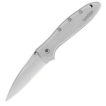 Kershaw Leek Folding Assist Open Knife Serrated Drop Point 3" Stainless