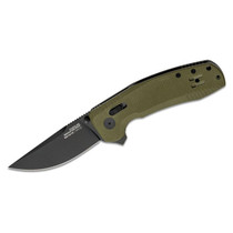 Sog Tac XR Flipper knife 3.39" D2 Plain Blade G10 Black/OD Green