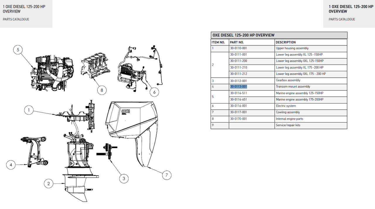 Lower leg assembly - OXE diesel outboard part (part 30-0111-210)