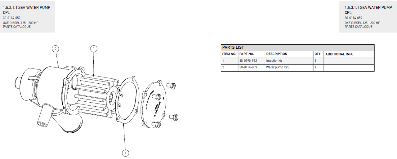 Sea water pump cpl unpainted - OXE diesel outboard part (part SP-0114-059) - view 2