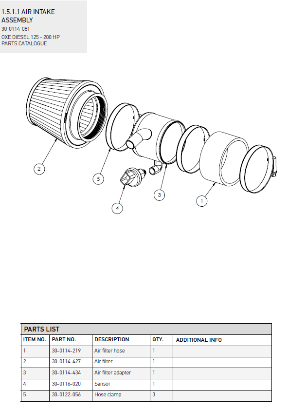 Air filter hose - OXE diesel outboard part (part 30-0114-219A)
