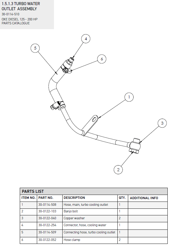 Turbo water out hose - OXE diesel outboard part (part 30-0114-509A)