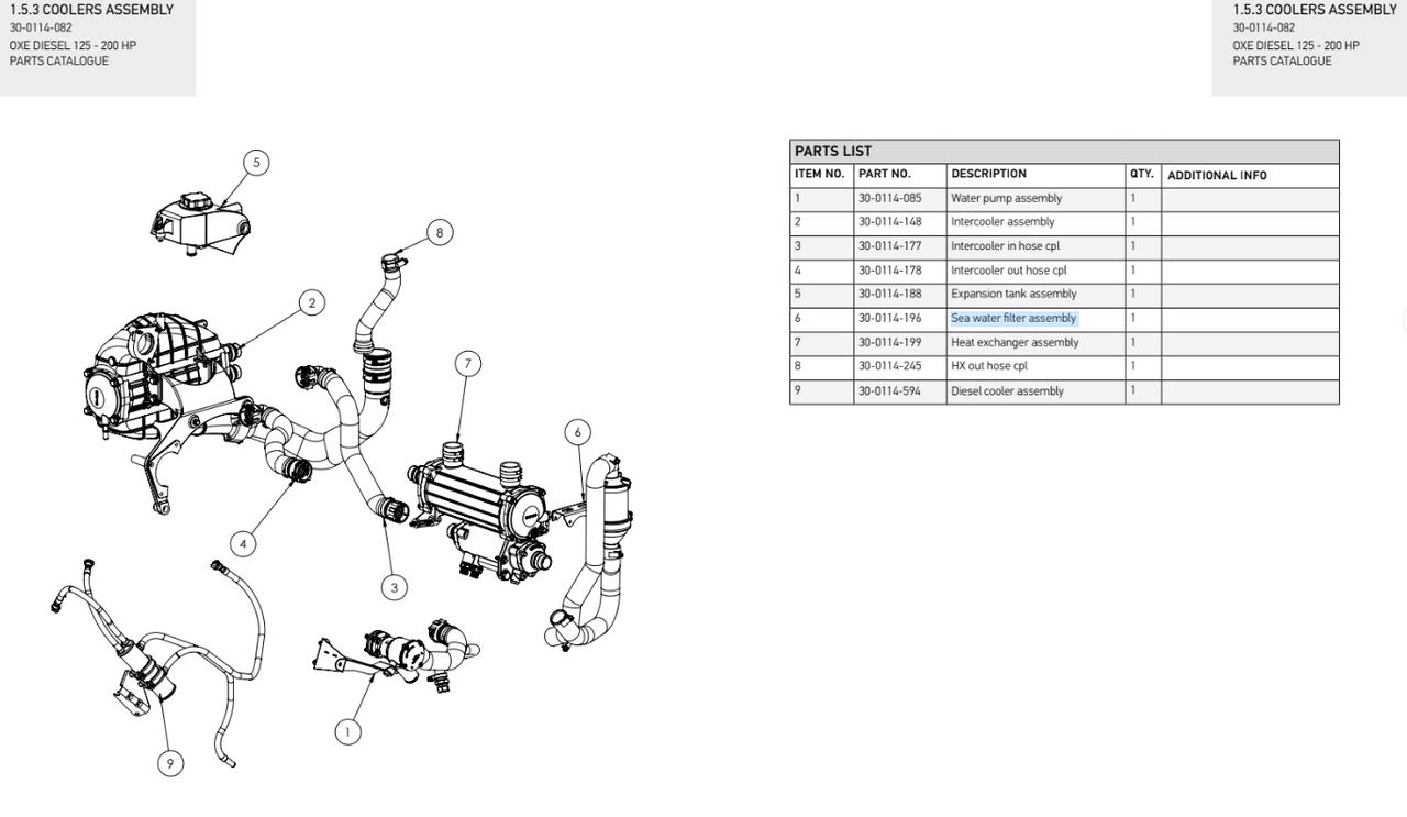 Sea water filter assembly 150-200 OXE - OXE diesel outboard part (part 30-0114-196) - view 1