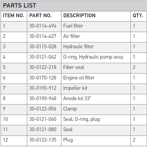 150-200 HP Service Kit 2 for 33" Shaft (200/400/600HRs) - OXE diesel outboard part (part 30-0190-949C) - view 2