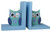 Blue & Green Owl Wooden Bookends