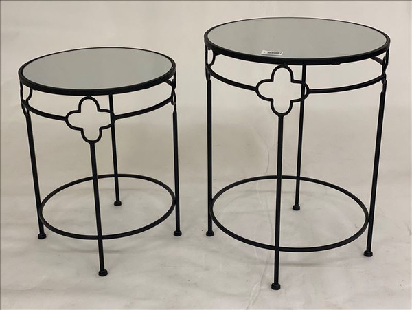 Round Black Mirrored Sidetable