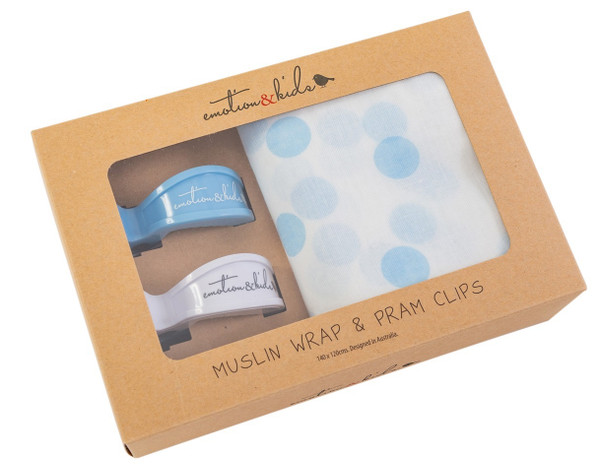 Blue/White Spot Muslin Wrap & Clips Set