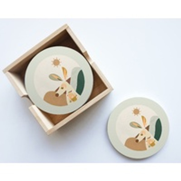 Kangaroo Round Ceramic Coaster Set