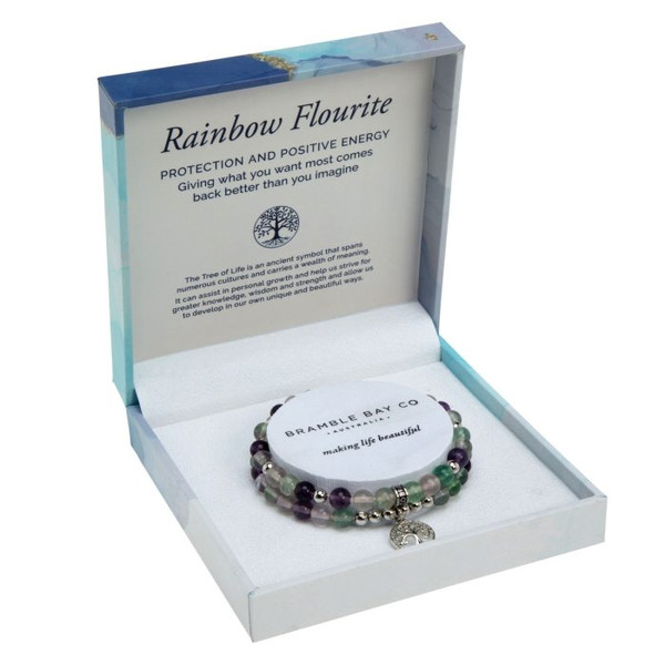 Rhodium Rainbow Flourite Duo Bracelet Set