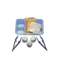 Small Dressing Pack with cotton balls, swabs, forceps in a tray with gallipot