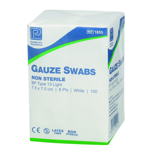 Absorbent Cotton Gauze Swabs BP 5cm x 5cm, 8ply, Non Sterile, Type 13