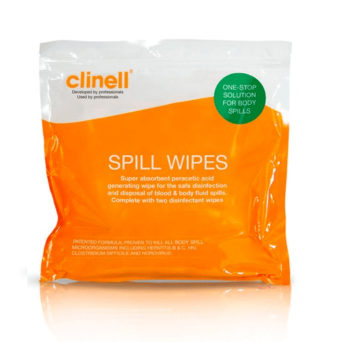 Clinell Spill Wipes in a resealable bag