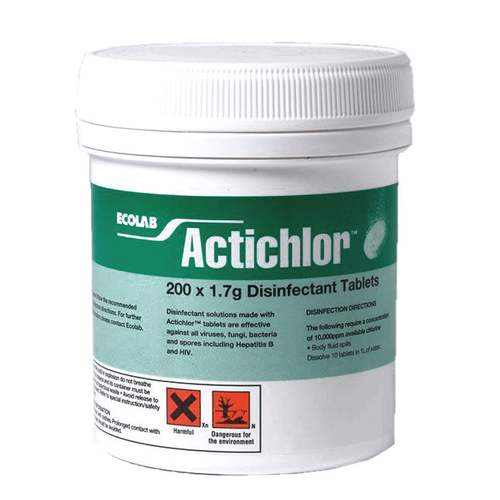 Actichlor  1.7g NaDCC (Chlorine) disinfectant tablets, 200 per Bottle