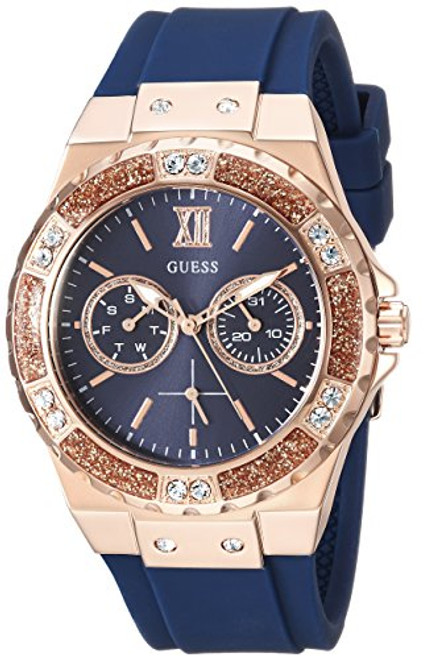 GUESS Women's Stainless Steel Japanese Quartz Watch with silicone Strap, Blue, 20 (Model: U1053L1)
