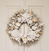 20" Sea Shell Wreath on White Twig with White Star Fish & White Scallops in 4 Designs