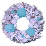 Seashell wreath on white birch twig with pearl clams
