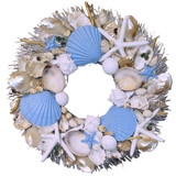 Seashell Wreath on Twig with Pearl Clams with Paradise Blue Scallops