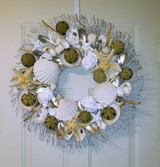 20" Seashell Wreath on Birch Twig with Green Sea Urchins